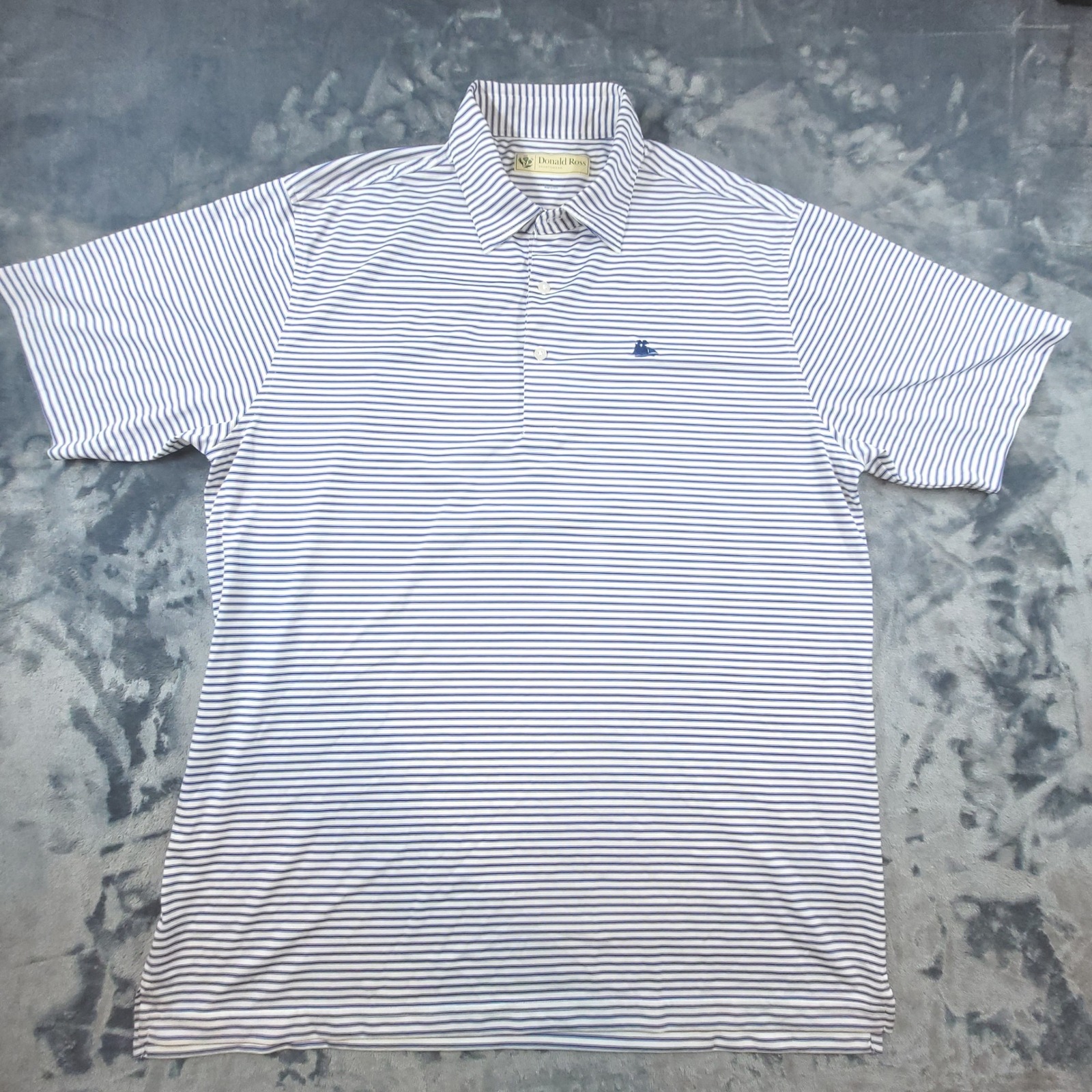 Donald Ross Sportswear Mens Large Blue White Striped Golf Polo Shirt Sailboat